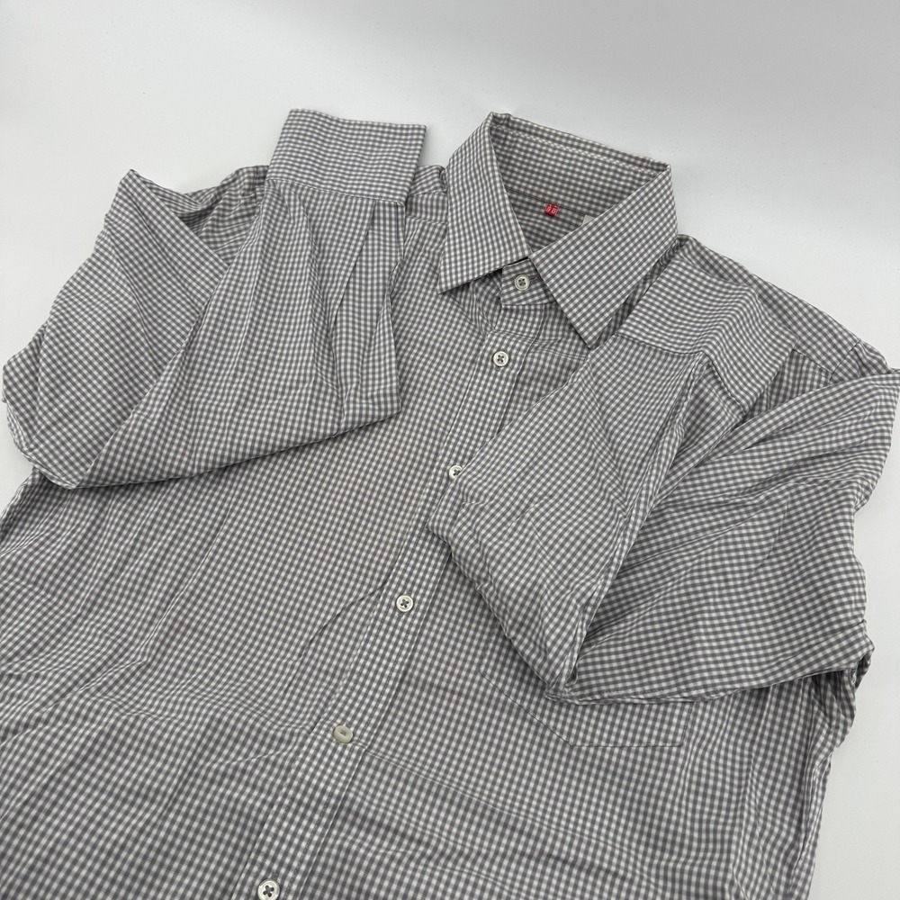 Uniqlo Men's M Gingham Check Long Sleeve Button Down Shirt Casual‎ Dress Y2K